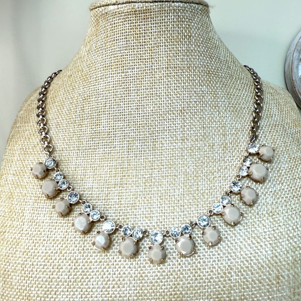 J.Crew Gold-Tone Necklace With Neutral Beige Gems &‎ Clear Crystals 18-20 Inches